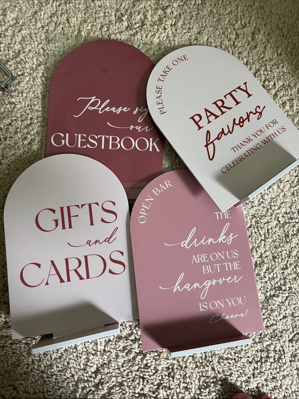 Pink and Rose Party Favor & Sign Set - Elegant Wedding Event Signs